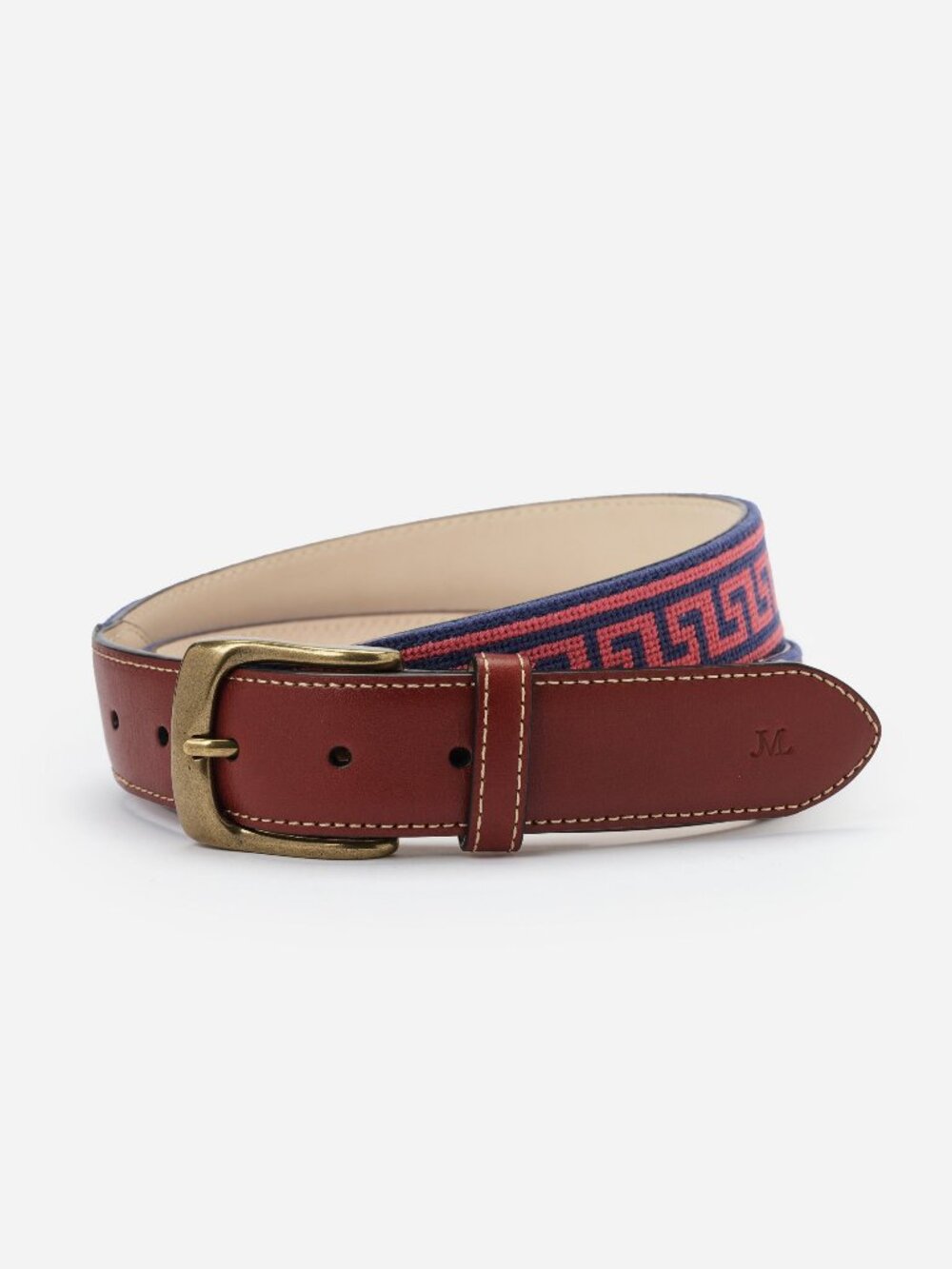 J McLaughlin Needlepoint Belt in Greek Key - NavyRed NEW
